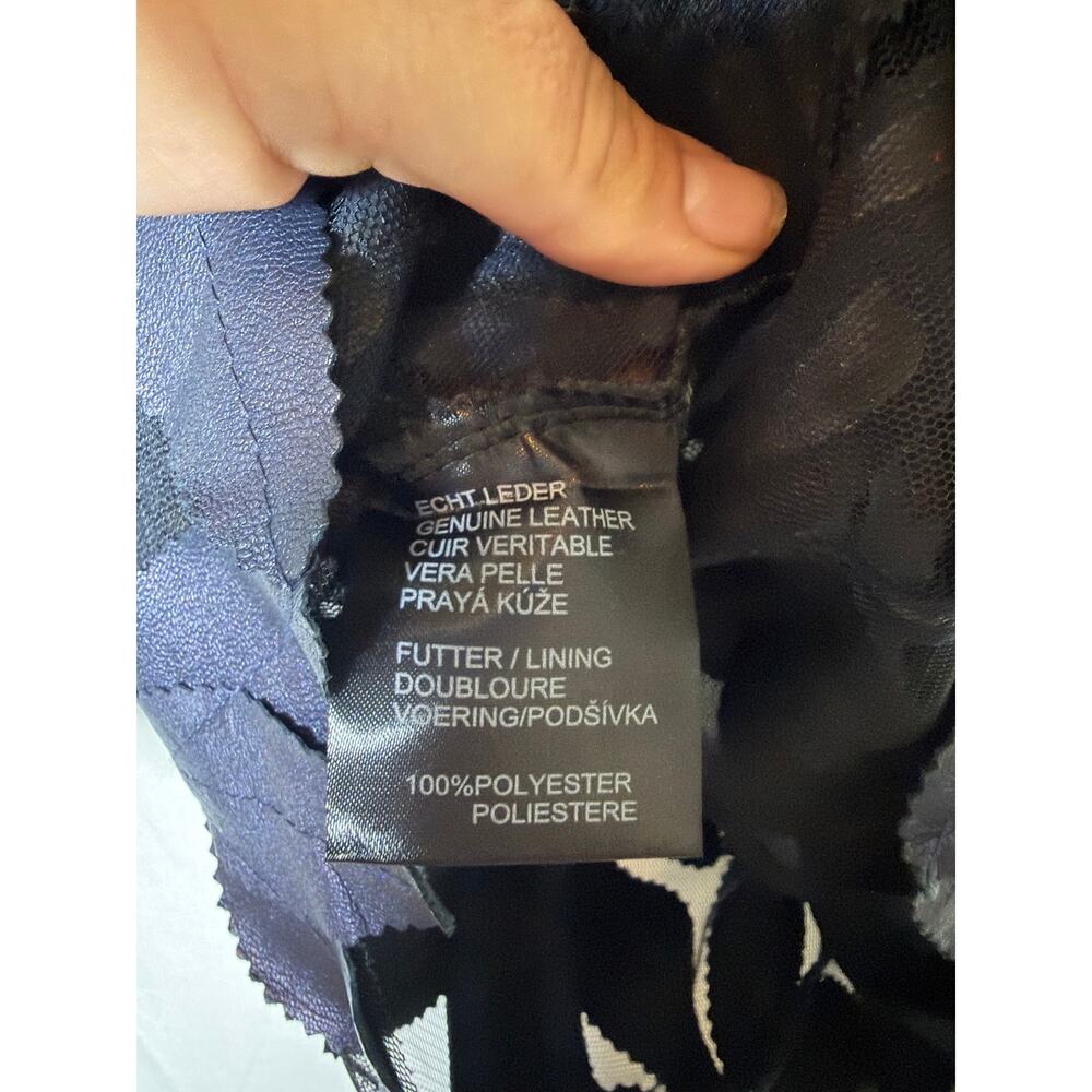 By Belgin Francis Navy blue Leather Leaf Jacket sz M - Picture 6 of 9